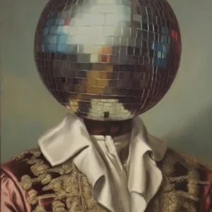 DiscoHead King, Surrealistic Disco Ball Maximalist Baroque Portrait