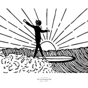 Sunset Surf Fineline Illustration