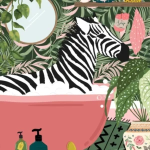Zebra In Bathtub Botanical Bathroom