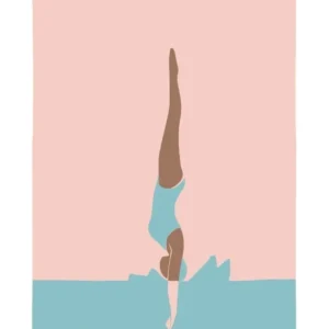 Art Deco Style Swimmer Splash in pink