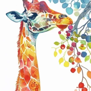 Giraffe Eating Berries Watercolour Abstract 2