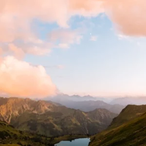 Sunset And A Mountain Lake In The Alps