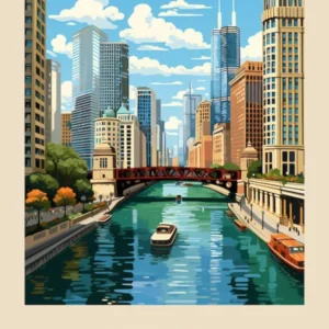 River Walk 7 Chicago Travel Poster