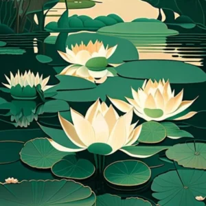 Water Lilies Waterscape Retro Illustration 2