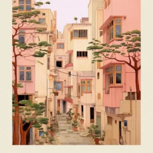 Beirut Lebanon 1 Vintage Pink Travel Illustration Poster