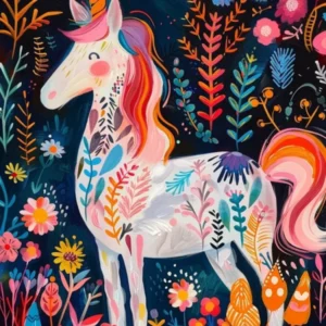 Floral Folky Unicorn In The Meadow 1
