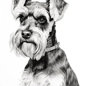 Miniature Schnauzer Dog, Line Drawing 2