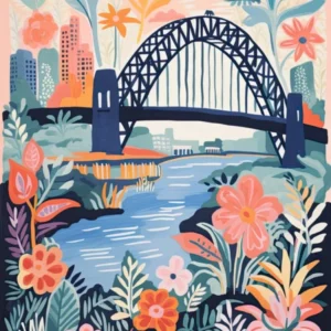 The Sydney Harbour Bridge Sydney, Australia Cute Botanical Illustration Travel 1