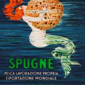 Mermaid With Sponge Vintage Poster