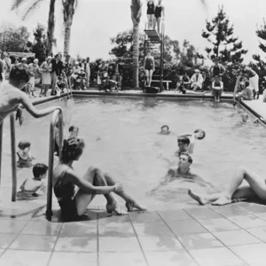 People At Pool, Summer, Vintage Black and White Old Photo