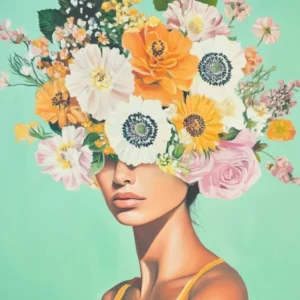 Frau mit Blumenhaar Maria, Pastel Blumenkranz, bunte Sommer Malerei