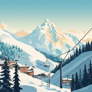 Courchevel France, Ski Resort Illustration 0 Simple Style