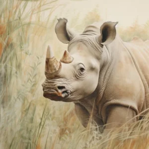 Rhino In The Leaves Vintage Illustration 1