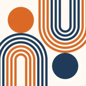 Mid Century Modern Geometric in classy navy blue burnt orange (Rainbow and Sun Abstract Design) 2