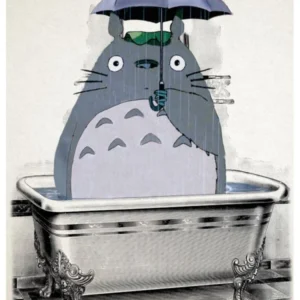Totoro in the Shower - Japanese Print - Studio Ghibli Mashup