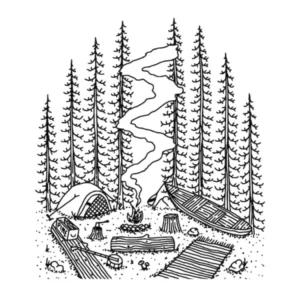 Canoe Camp Fineline Illustration