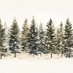 Winter Serenity Watercolor Of Snow Covered Pine Forest