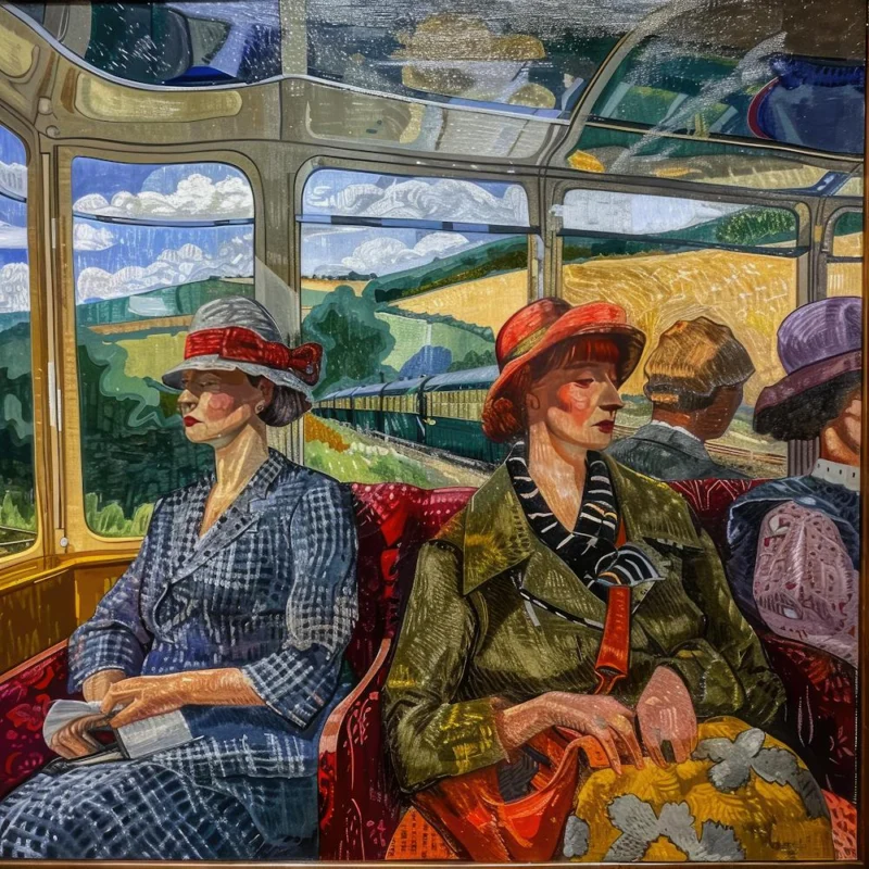 Vintage Train journey in Style of David Hockney