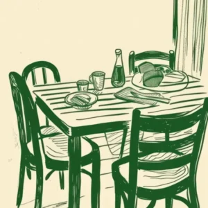 Summertime Dinner Green Line Art Illustration