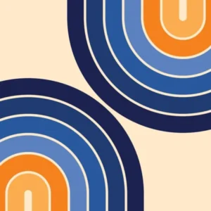 Midcentury Modern Geometric Rainbow Viii In Navy Blue And Orange 01