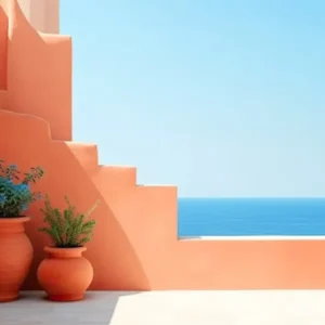 Mediterranean Terracotta Wall With A Sea View Summer Photography