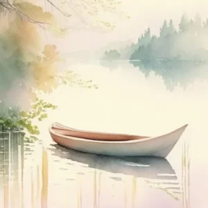 Canoe On Lake Water Waterscape Gouache 1