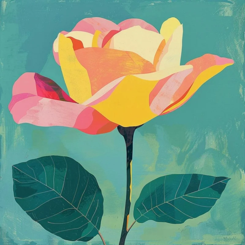 Rose 4 Square Flower Illustration