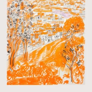 Florence Italy Orange Drawing Poster