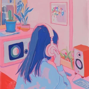 Girl Listening To Music Lo Fi Kawaii Illustration 3