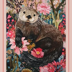 Floral Animal Painting Sea Otter 1 Poster