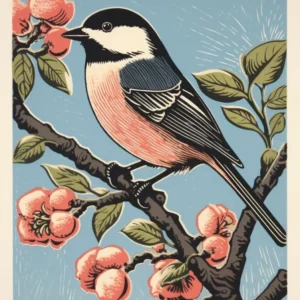 Vintage Bird Linocut Carolina Chickadee 4