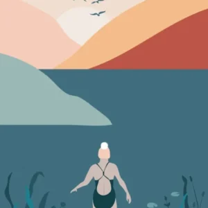 Woman Wild Swimming In Lake At Sunset