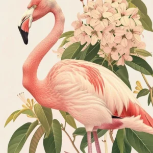 Lesser Flamingo And Bougainvillea Minimalist Illustration 4