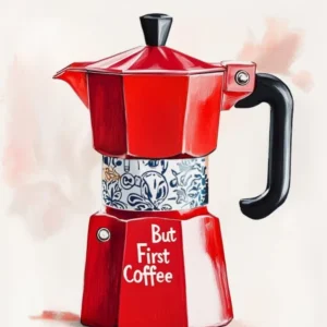 But First Coffe Moka Pot, Vintage Text Espresso Love