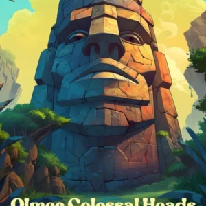 Olmec Colossal Heads Mexico Ancient Travel Illustration