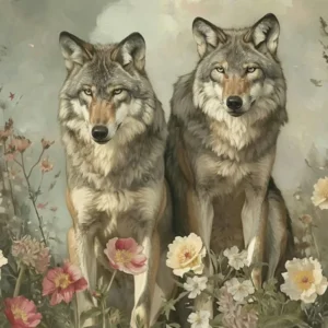 Floral Animal Illustration Timber Wolf 2