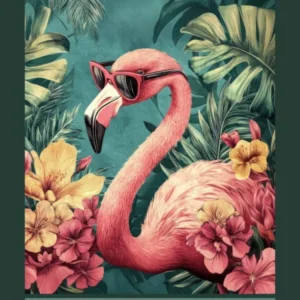 hello sweet cheeks have a seat Funny flamingo bathroom artwork in a playful kitsch aesthetic, colorful illustration in the style of 50s retro pop perfect for powder rooms, quirky spaces 2