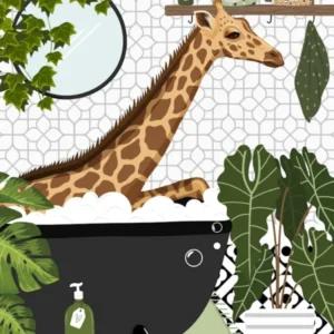 Giraffe In Bath Black And White