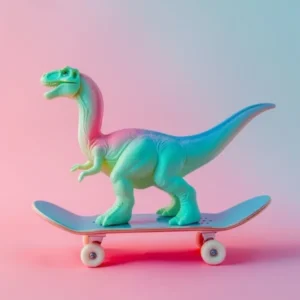 Pastel Toy Dinosaur On A Skateboard 4