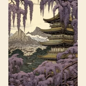 Fuji Wisteria Japanese Botanical Illustration Poster