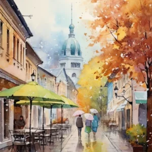 Ljubljana Slovenia In Autumn Fall, Watercolour 4