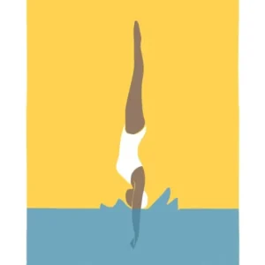 Art Deco Style Swimmer Splash in yellow