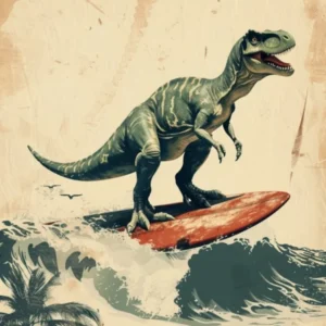 Vintage Tyrannosaurus Dinosaur On A Surf Board 2