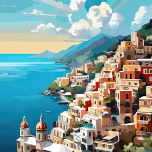Amalfi Coast, Italy, Geometric Illustration 1