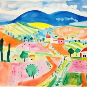 Tuscany Hills Italy Cute Watercolour Illustration 4