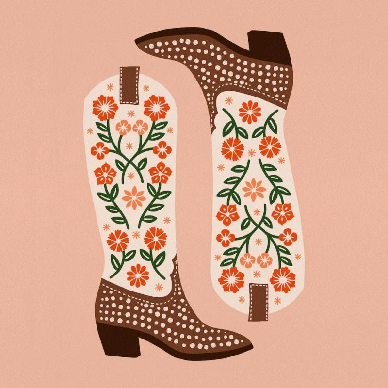 Cowgirl Boots Orange And Green Square