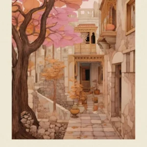 Crete Greece 1 Vintage Pink Travel Illustration Poster