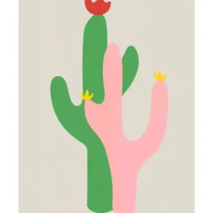 Minimal pink and green abstract cactus shapes
