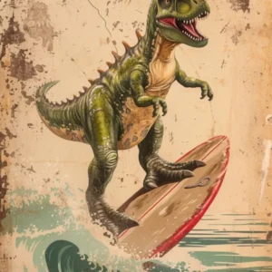 Vintage Tyrannosaurus Dinosaur On A Surf Board 3
