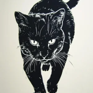 American Shorthair Linocut Blockprint 2